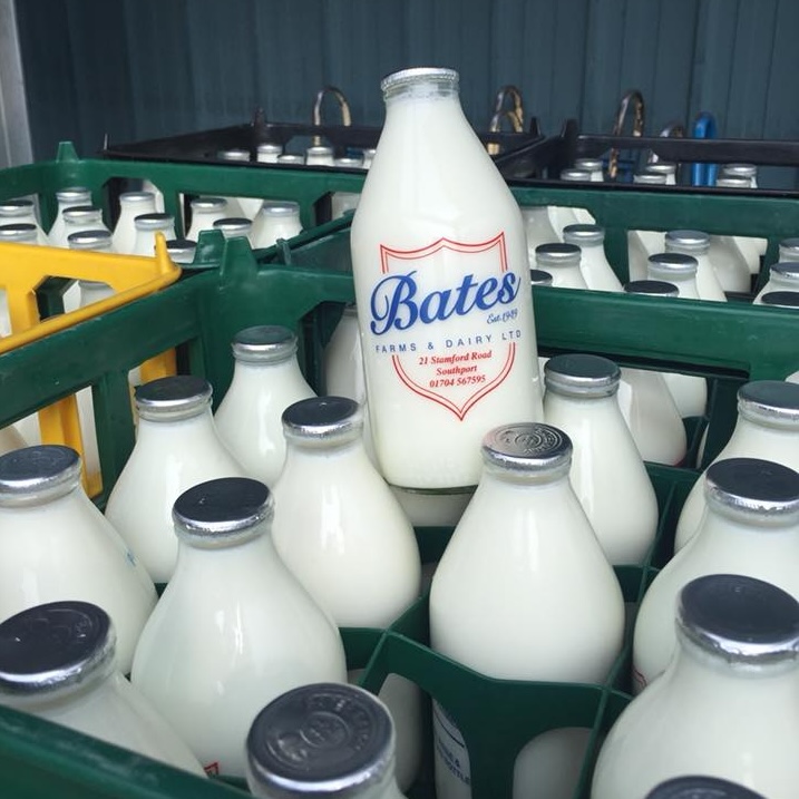 milk bottles in crate