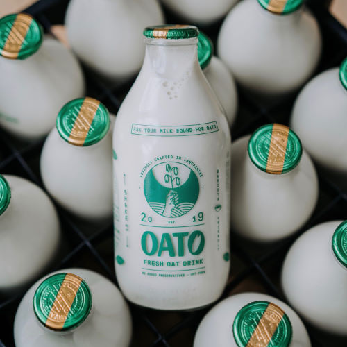 oato bottles in milk crate